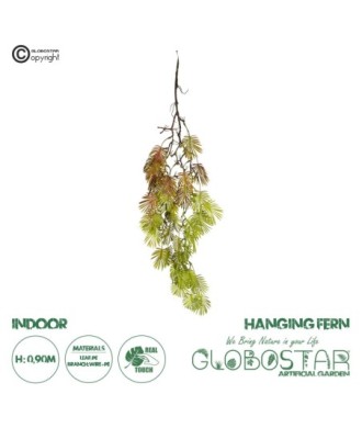 GloboStar® Artificial Garden HANGING FERN 20615 Τεχνητό Διακοσμητικό Κρεμαστό Φυτό Φτέρη Μ30 x Π10 x Υ90cm